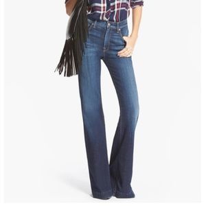 7 For All Mankind 'Ginger' High Rise Flare Jeans Dark Wash Distressing Details